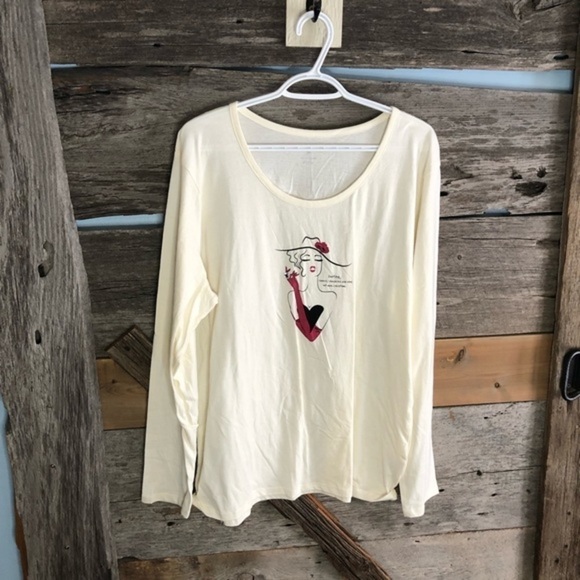 DENVER Hayes Plus Size 2XL Cream Long Sleeve Graphic Print Top - Picture 1 of 5